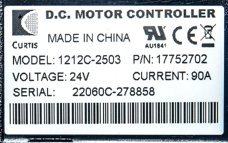 Product Label of CURTIS CANopen Permanent Drive Motor Speed Controller 1212C-2503