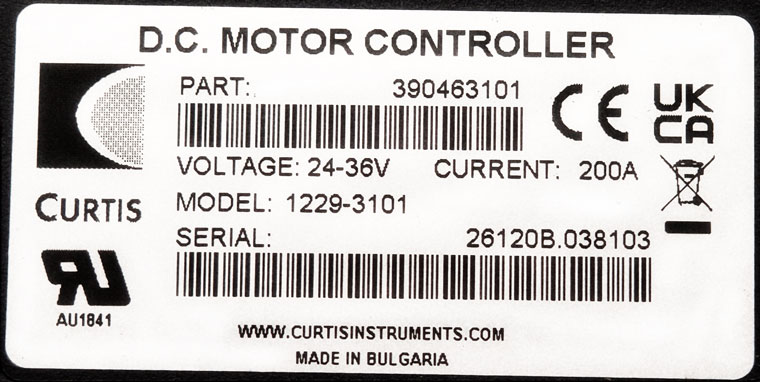Nameplate of CURTIS DC Motor Controller 1229-3101