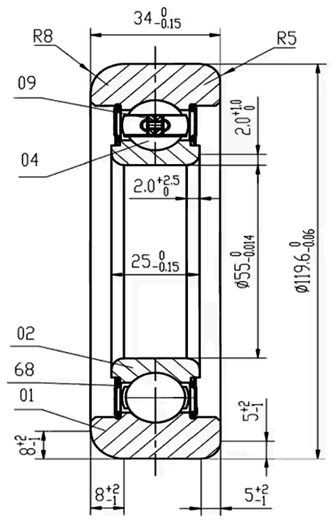 Dimensions of Mast Roller Bearing 980811NT