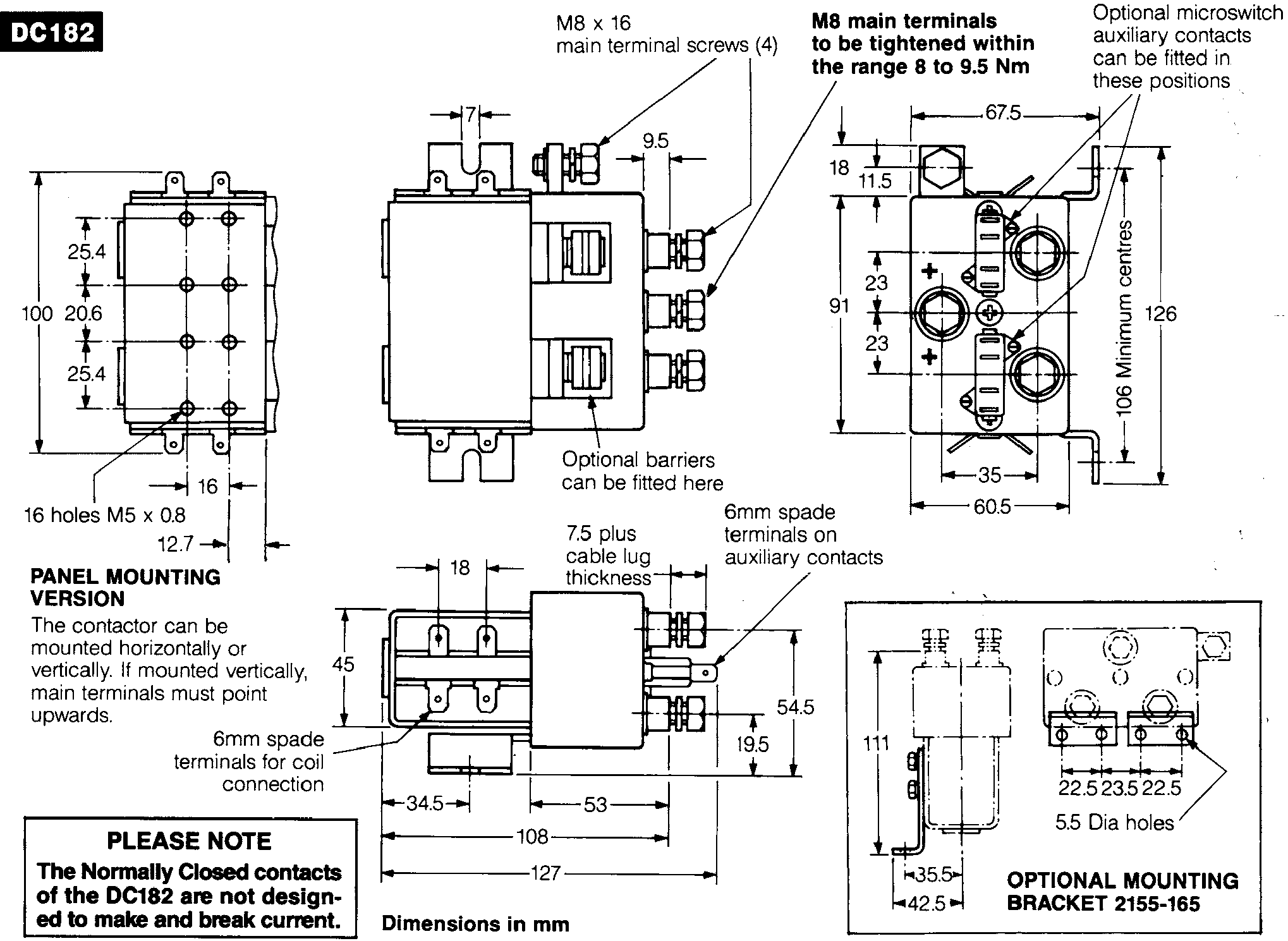 DC182B-537T DC Contactor Dimensions