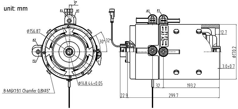 DC SepEx Motor DV9-4009-GN, AMD Motor Replacement For DA5-4007 Dimensions