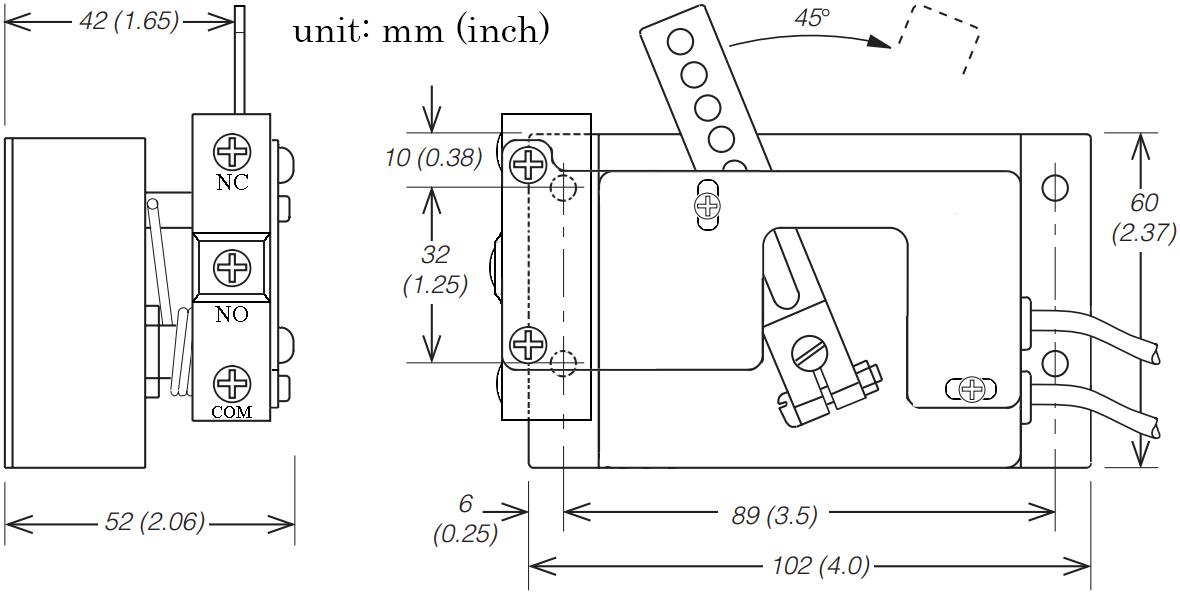 Dimensional Diagram of E-Z-GO 1989-94 Marathon Golf Cart 0-5K Potentiometer Assembly 27094-G01