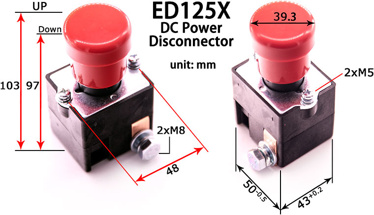 Dimensions of emergency DC power disconnector ED125X-16 / ED125X-7