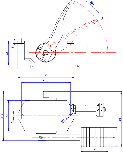 EFP-005 0-5K Foot Pedal 3-Wire Pot Throttle Dimensions