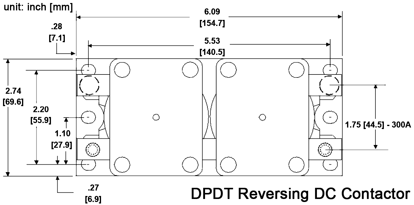 Dimensions of Reversing Type DC Contactor ZJQ648