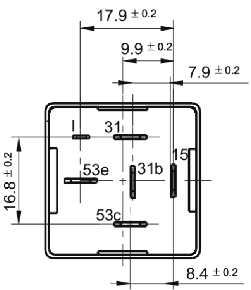 Layout Diagram of Automotive Intermittent Wiper DC Relay 3504A/12-G, 3507A/12-G, 3507A/24-G