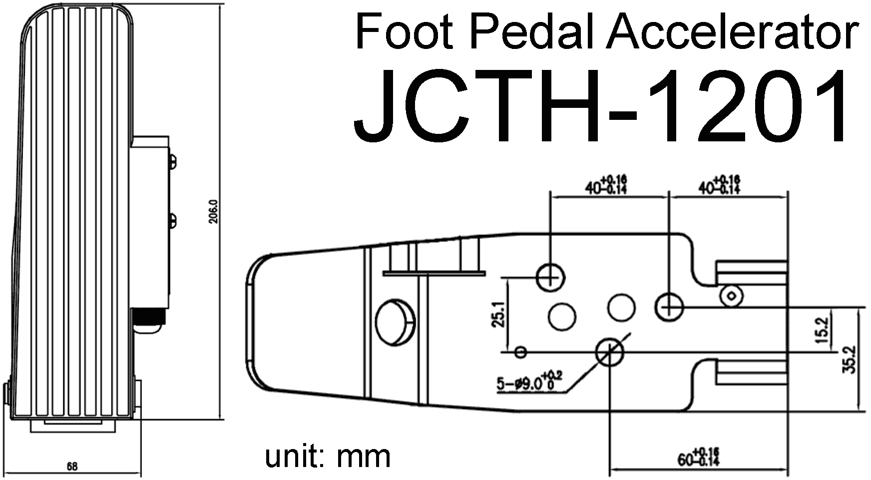 Dimenison Diagram of JIACHEN Foot Pedal Accelerator JCTH-1201