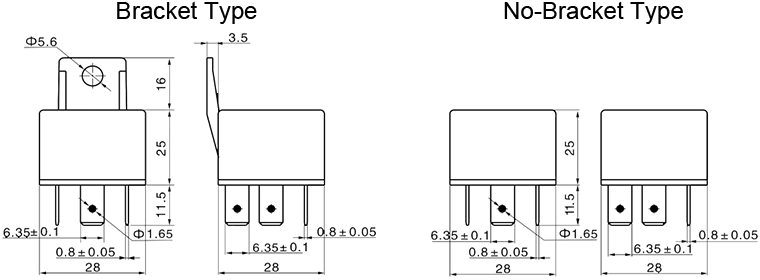 https://www.noco-evco.com/ - Dimensions of Automotive DC Relay, Model JD2912 40A / 60A