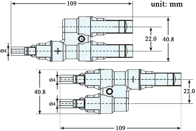 MC4 3-Way T-Type Connector Dimensional Diagram