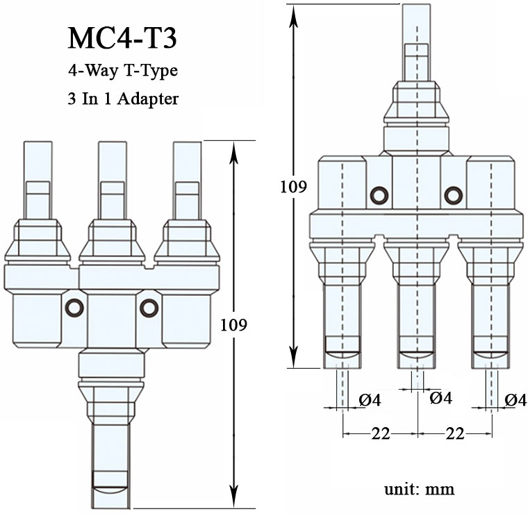 MC4 4-Way T-Type Connector Dimensional Diagram