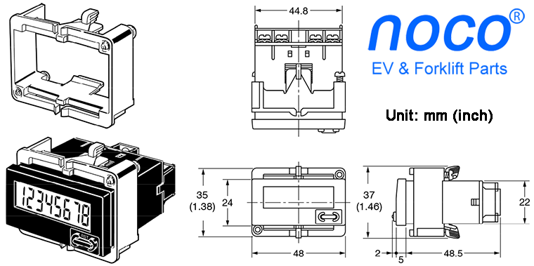 OMRON H7EC Total Counter Dimensions With Flush Mounting Bracket