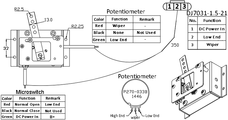 Installation Dimensions Of CURTIS 0-5K Throttle PB-6 / PB-8