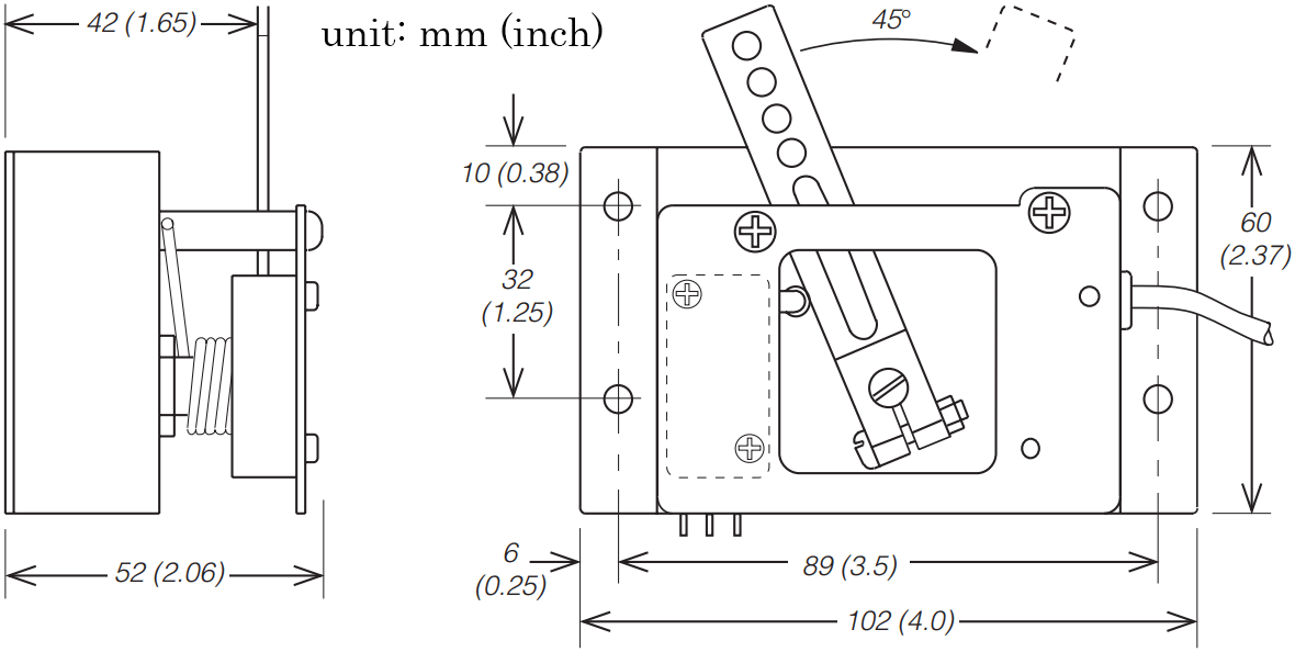Dimensions Of CURTIS 0-5K Throttle PB-6 / PB-8