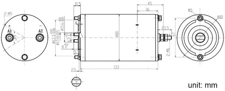 Diagram of 24V 1000W permanent magnet drive motor ZY208