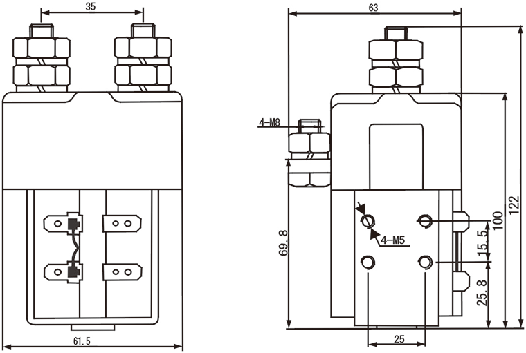 QCC25C-200A/11 DC Contactor Dimensions