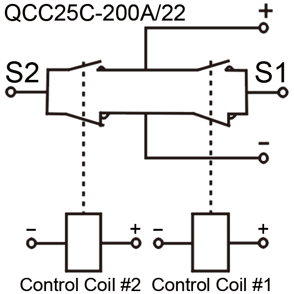 Motor reversing DC contactor QCC25C-200A/22 wiring diagram