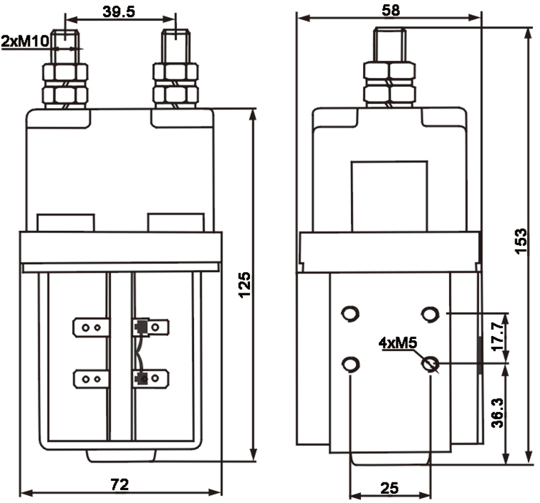 QCC26C-400A DC Contactor Dimensions