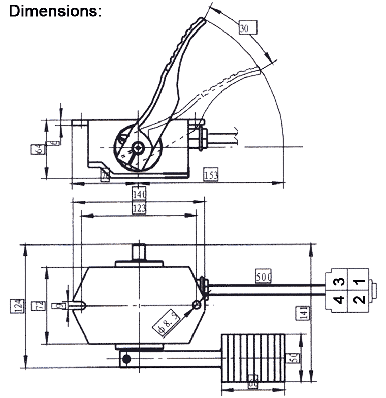 Dimensions of https://www.noco-evco.com/ RJSQ-001 Hall-Effect 0-5V Throttle