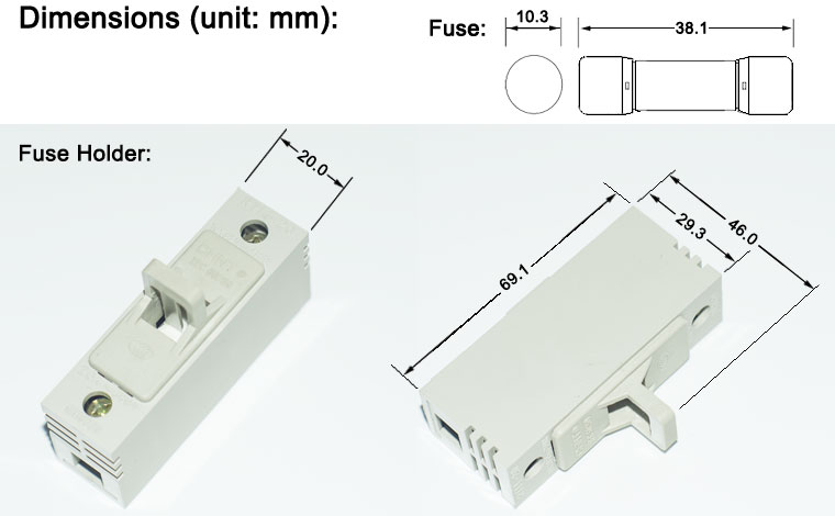 Filled Seal Pipe Type Fuse Dimensions