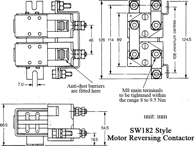 SW182 Contactor Dimension Diagram