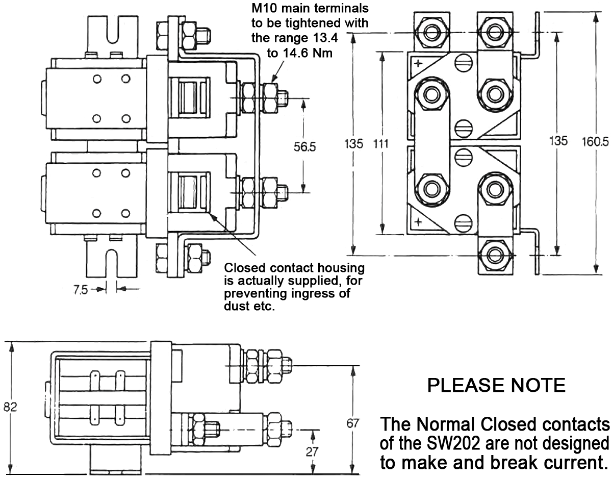 SW202 Contactor Dimension Diagram