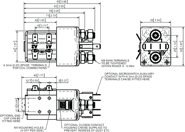 SW80 / SW80B DC Contactor Dimensions