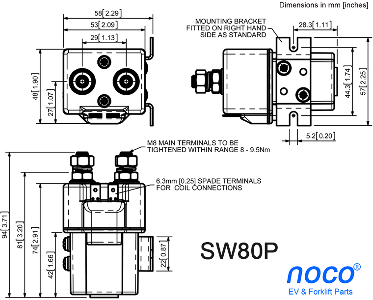 SW80P contactor dimension diagram