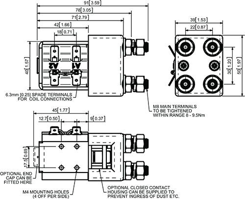 SW82-157P DC Contactor Dimensions