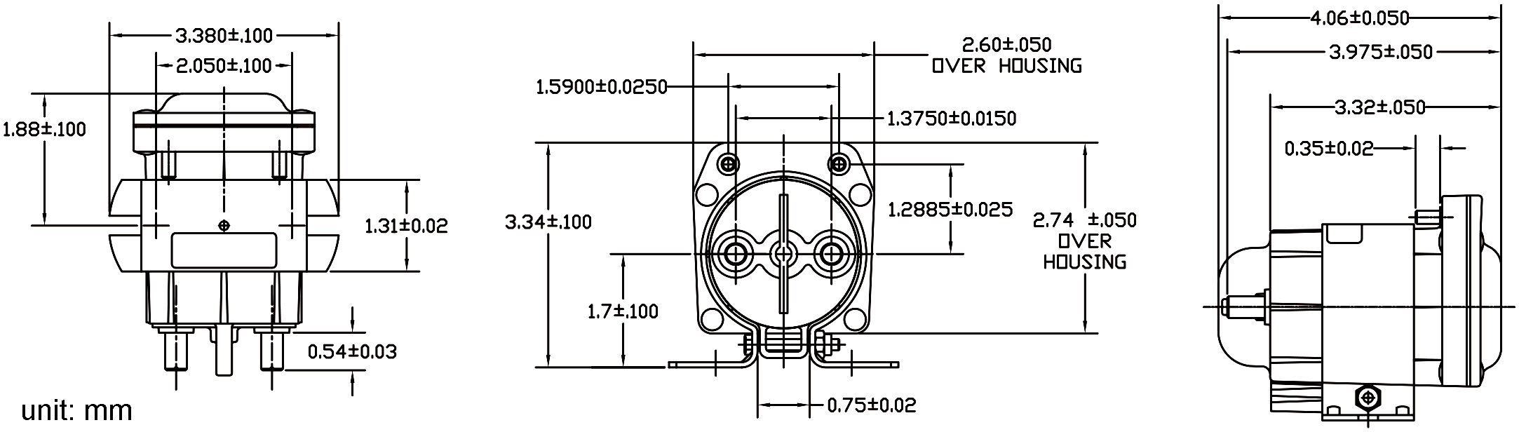 Yamaha JU6-H1950-00-00, Trombetta 114-4811-020 DC Contactor Dimensions