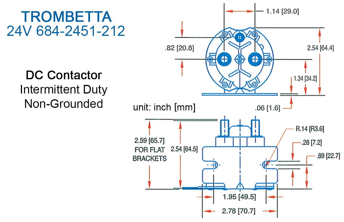 TROMBETTA 200A DC Contactor Dimensions