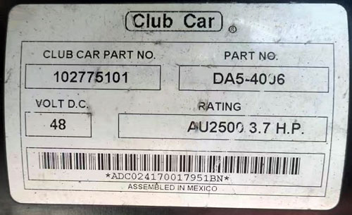 Club Car 102775101, DA5-4006, Golf Cart Traction Motor