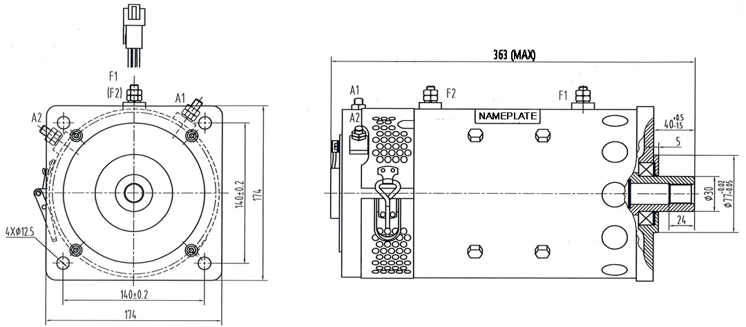 DC Sereis Winding Motor, Model XQ-5.3A, Outline Diagram