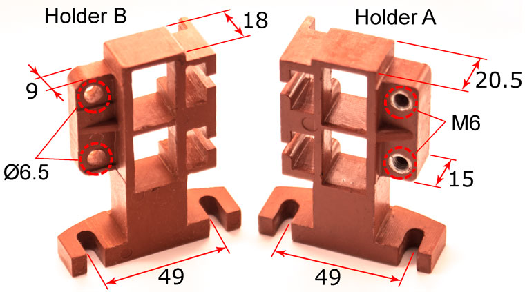 dimensions of carbon brush J288 holder of motor XQ-6.3A1, type A and type B