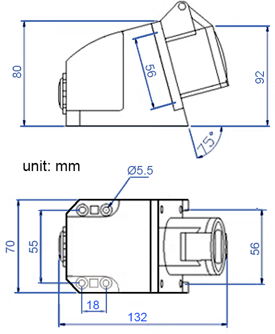 YEEDA Y115 IP44 Industrial Connector Dimension Diagram