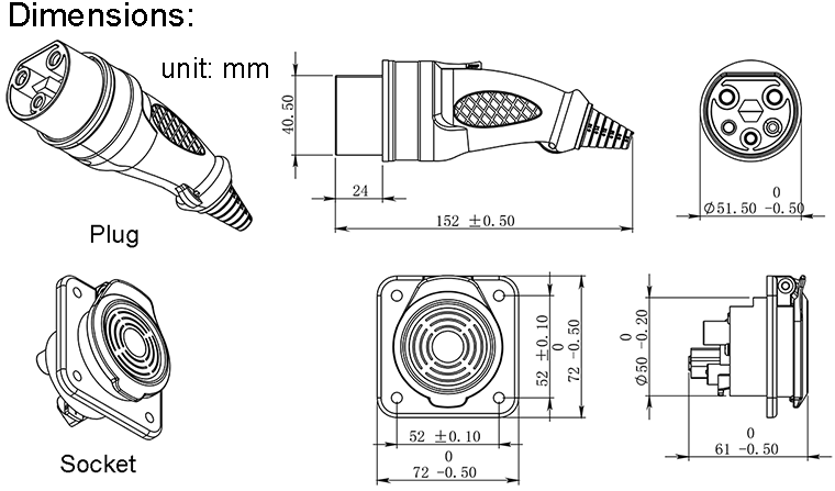 YEEDA Y60 IP67 Waterproof Connector and Socket Dimensions