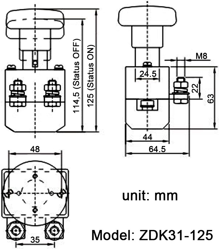 ZDK31-125 DC Power Disconnector Installation Diagram