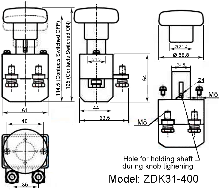 Dimension Diagram of Emergency Button ZDK31-400