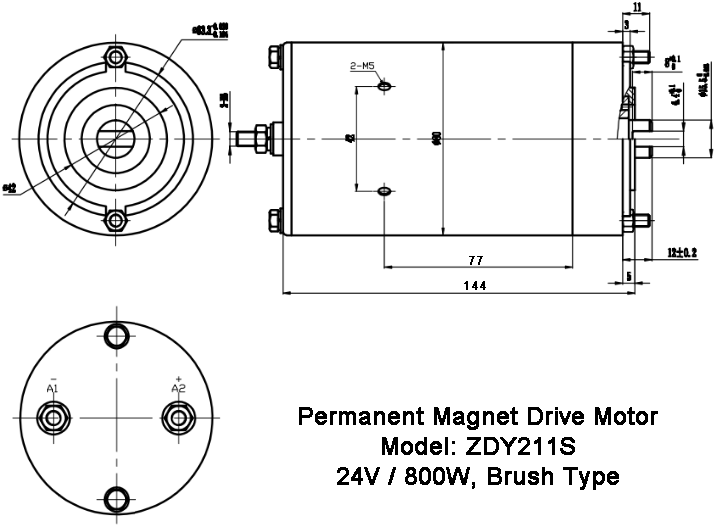 dimensions of permanent magnet drive motor ZDY211