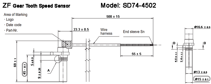 ZF Motor Encoder SD74-4502 Dimension Diagram, M6 Installation Hole